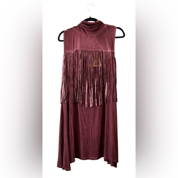 POL Fringe That Covers Open Back Cowl Neck Tank Wine Dress Women’s Sz Medium New - Picture 2 of 5